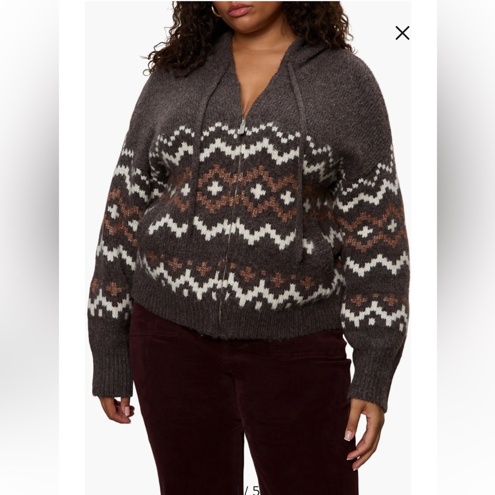 Sanctuary Fair Isle Zip-Up Sweater Hoodie 3xl